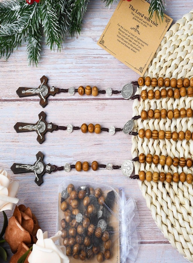 Taikula 30 PCs Wooden Rosary Necklace, Rosary Beads Catholic Handmade Beads Necklace, Prayer Holy Soil Medal and Metal Cross For Catholic Or Christian Gift, Pouch Baptism Favors Gift - Image 5